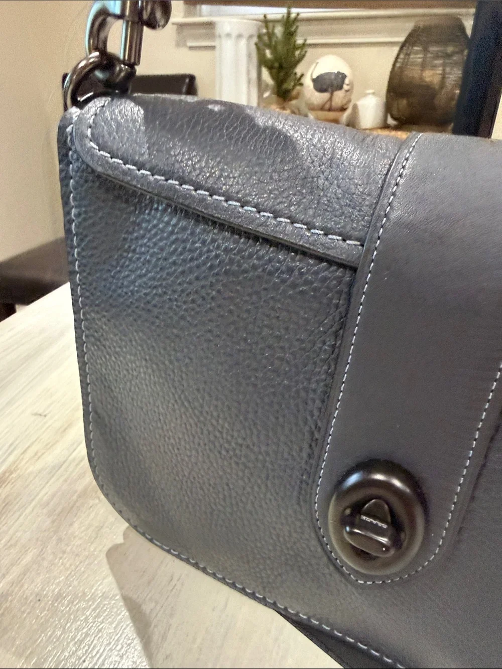 Coach Page 27 Blue Pebbled Leather Shoulder Bag